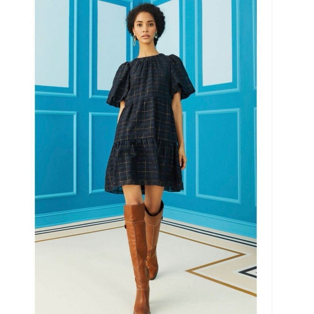 Marie Oliver XS Wren Midnight Plaid Mini Dress Silk Blend‎
